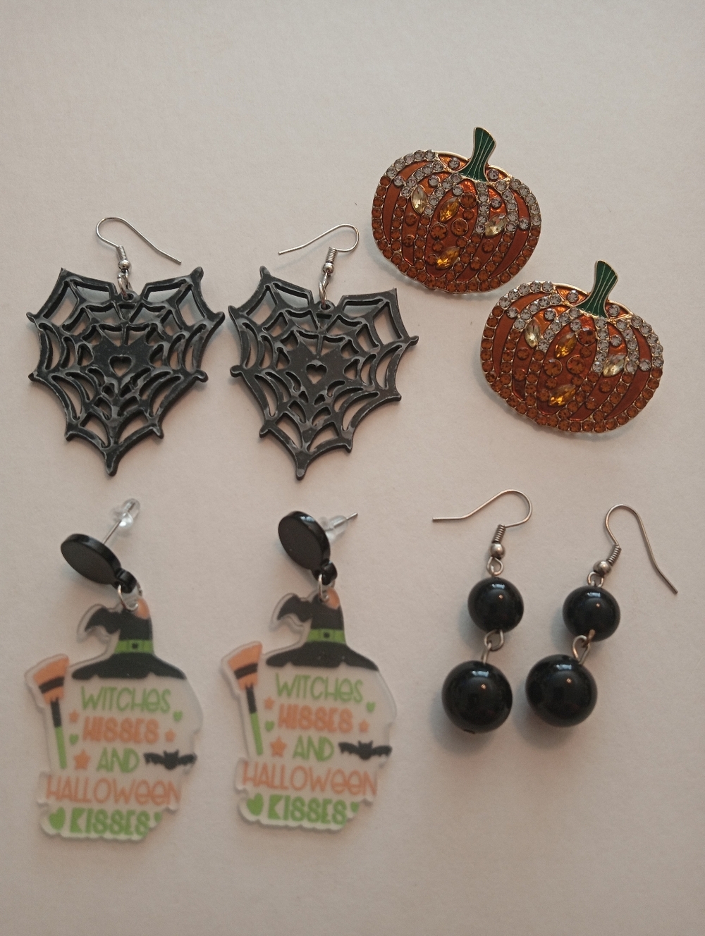 #1213. 4 Piece Assorted, Pumpkin, Web, Halloween And Black, Earring Bundle